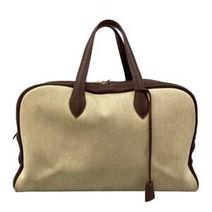 Hermès Victoria 43 Handbag Beige Dark Brown Toile H Taurillon Clemence